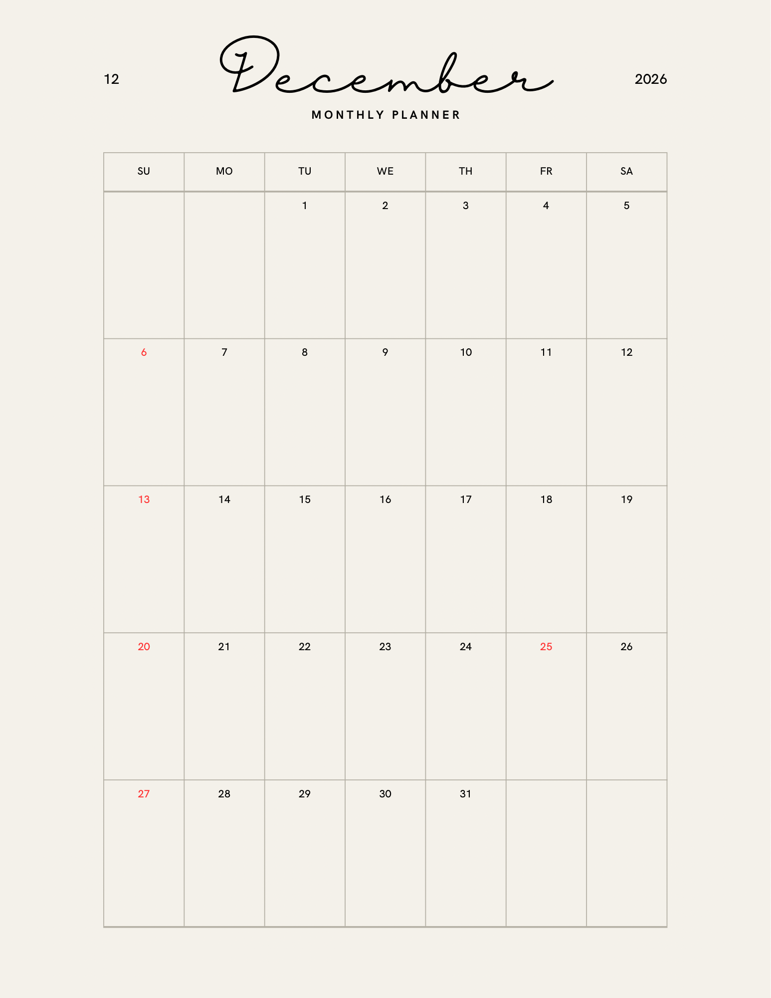 Simple Beige Yearly Planner