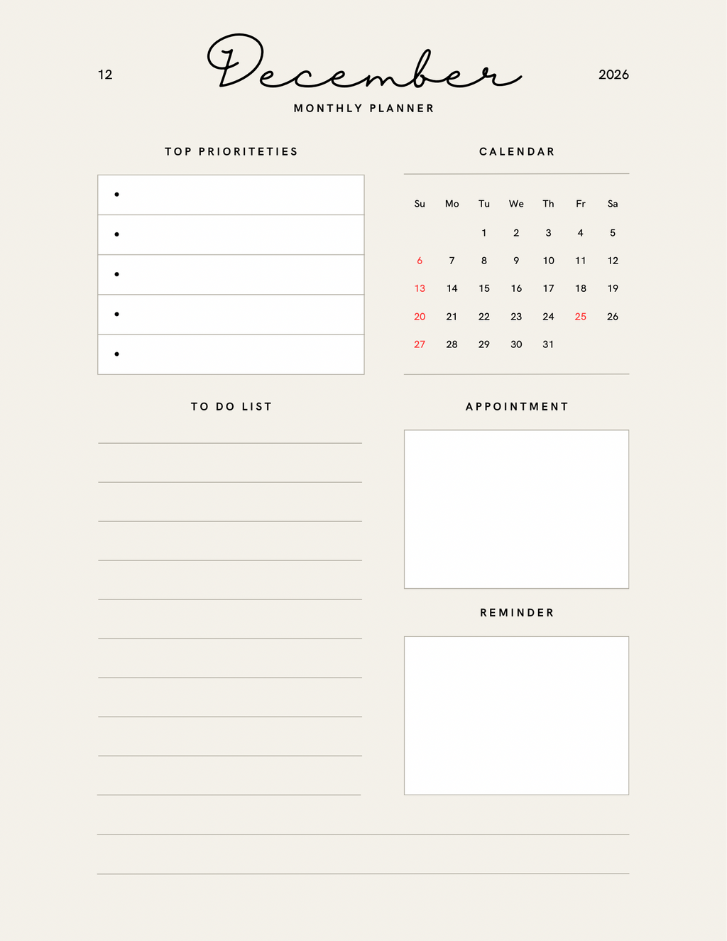 Simple Beige Yearly Planner