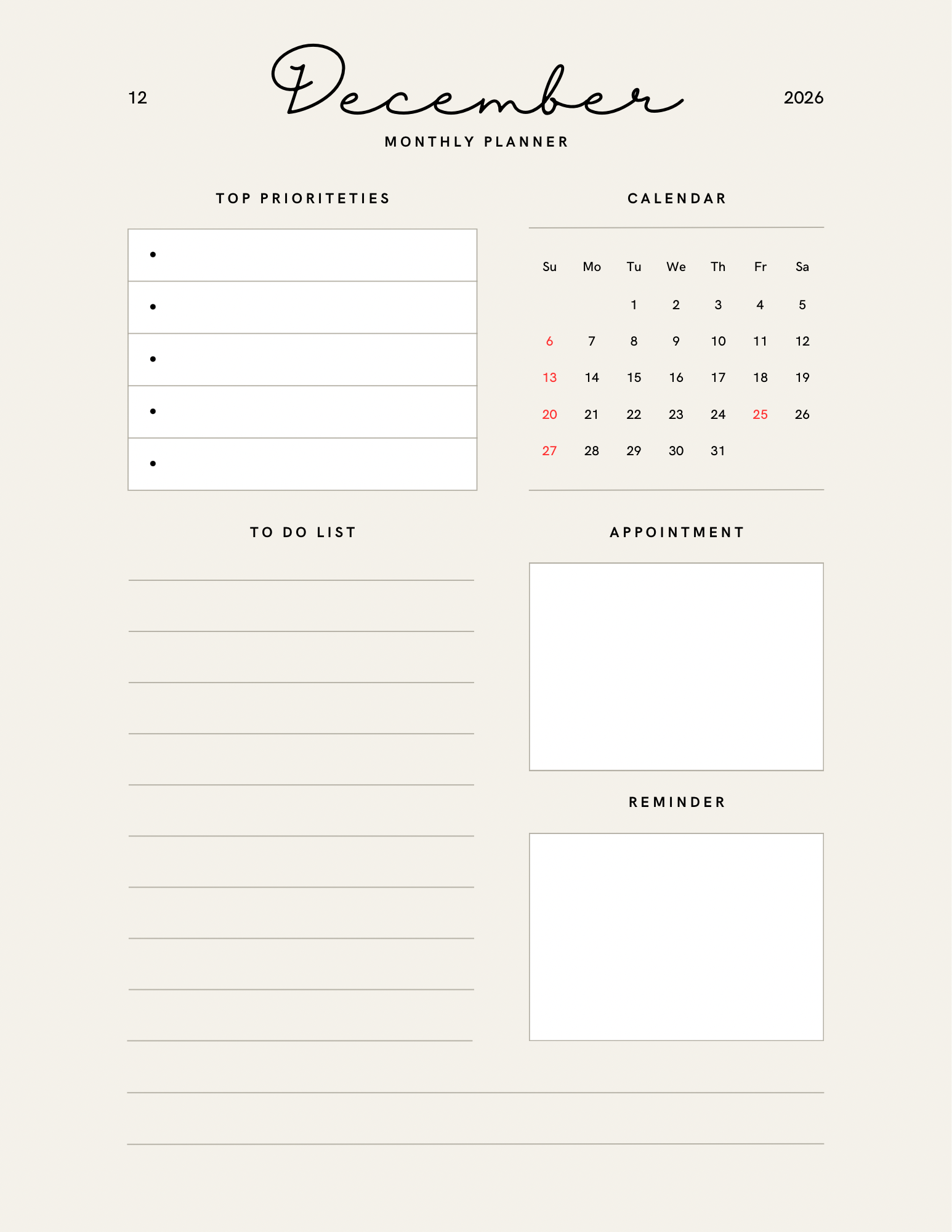 Simple Beige Yearly Planner