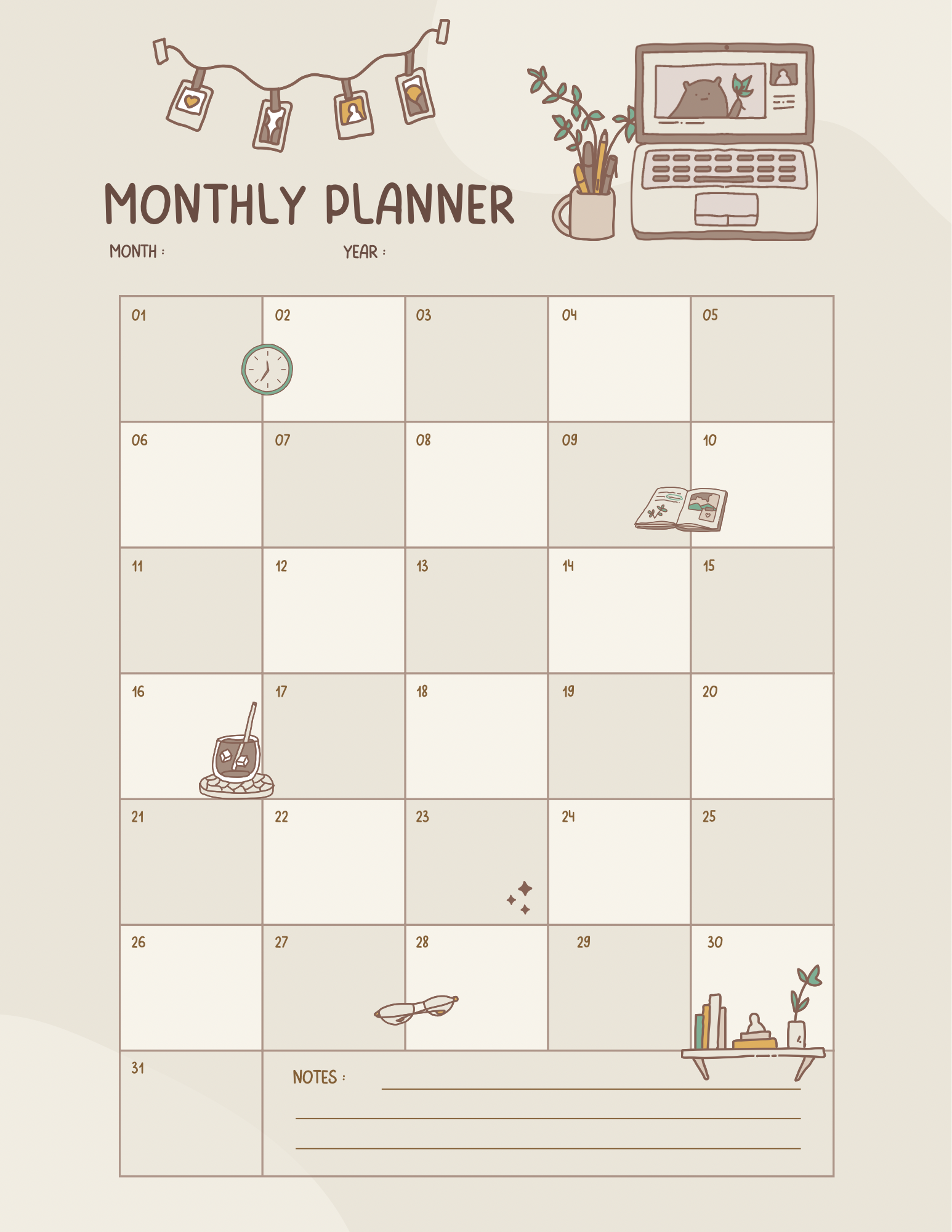 Cute Ivory Monthly Planner-Page